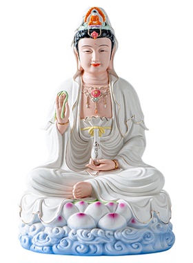 德化白瓷观音佛像家用供奉佛摆件陶瓷坐莲观世音菩萨像居家保平安