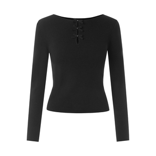 朗姿/LIME莱茵法式浪漫蝴蝶结镂空羊毛针织衫正肩长袖26年春新款