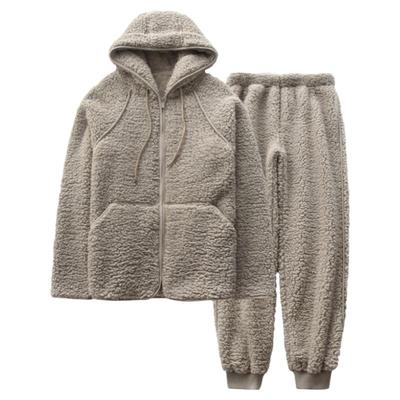 可外穿连帽睡衣男士女冬季羊羔绒加厚保暖加绒长袖情侣家居服套装