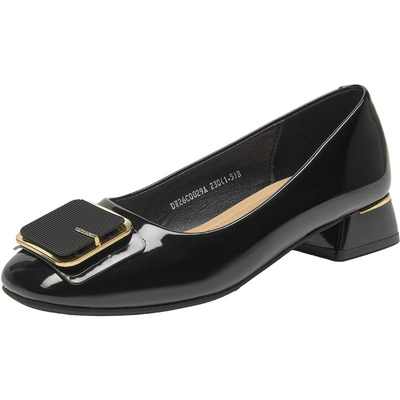 大东通勤鞋女鞋2026春季新款通勤简约方跟低跟套脚方头饰扣C0029