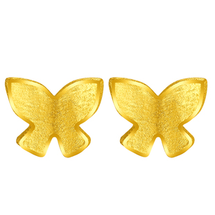 百泰小蝴蝶黄金耳钉足金999耳饰磨砂养耳棒金耳坠女几何时尚耳棍