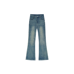 复古蓝微喇牛仔裤女秋冬加绒胖妹妹mm高腰遮胯显瘦梨型身材喇叭裤