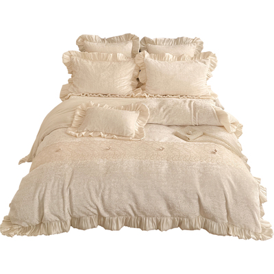 法式花边加厚牛奶绒床上四件套