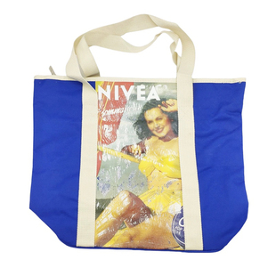 大号蓝色旅行包购物袋带拉链手提袋旅行带手拎包帆布包 瑕疵处理