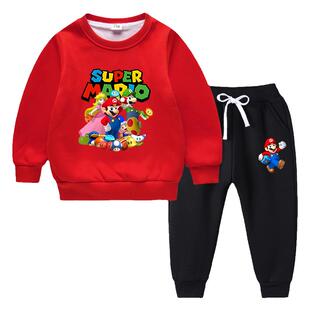 Super mario超级马里奥2026秋冬季儿童卫衣套装洋气新款中大童加