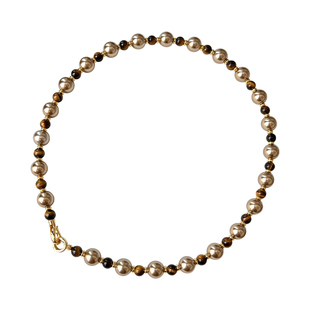 方糖家 秋冬美拉德虎眼石摩卡金棕珍珠混彩项链轻奢小众毛衣链女