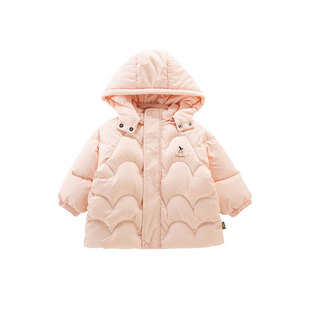 童泰女童羽绒服中长款女宝宝连帽外套女孩冬季外出服2025新款冬装