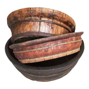 民俗怀旧老物件复古老木盆民间柏木盆实木盆收藏摆件圆形洗衣盆