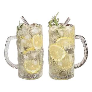 树纹带把手玻璃杯ins风大容量夏季家用喝水杯 啤酒杯果汁杯冷饮杯