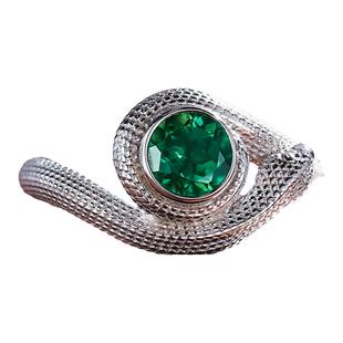 [SOOMI灵宝]925纯银0.6克拉5.5mm圆形培育祖母绿戒指原创设计蛇戒