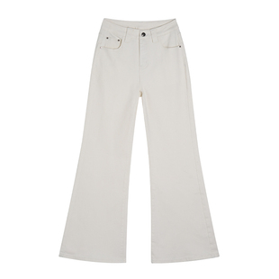 王家有鱼不贴腿杏色微喇牛仔裤女2025秋季新款显瘦气质百搭裤子女