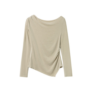 AMOR禾末“春日序曲”醋酸莱赛尔斜肩修面料身长袖上衣百褶半身裙