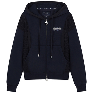 TeenieWeenie小熊女装秋冬简约时尚休闲菱形花纹拉链连帽卫衣外套