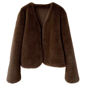 极简好穿水貂绒环保皮草貂皮大衣皮毛一体 V领短款秋冬毛毛外套女