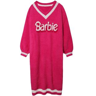 好奇蜜斯Barbie芭比联名半边绒保暖家居服女珊瑚绒睡衣裙秋冬外穿