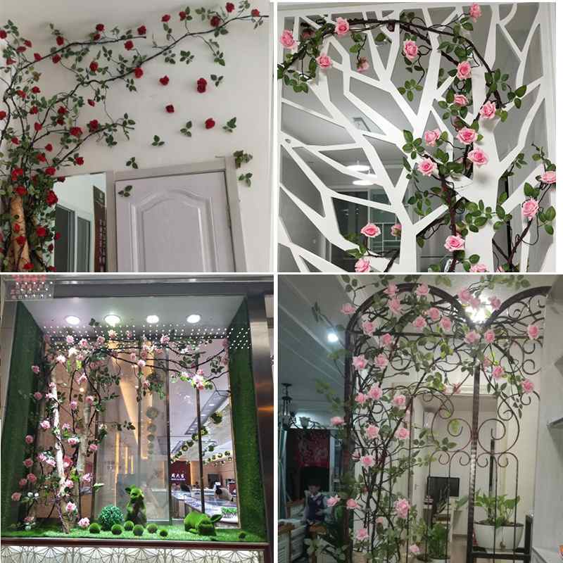 仿真藤条假玫瑰藤装饰花仿真花假花墙壁发泡枝造型藤蔓假树藤批发