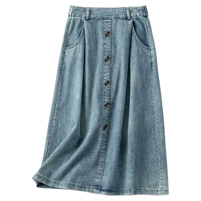 chaber巧帛夏季新款高腰显瘦半身裙时尚气质松紧腰百搭A字牛仔裙