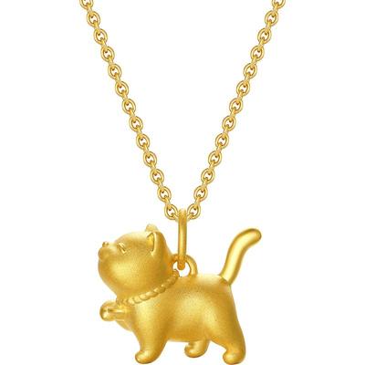 周六福黄金吊坠女3d硬金梦幻森林定价傲娇猫咪足金新年礼物官方