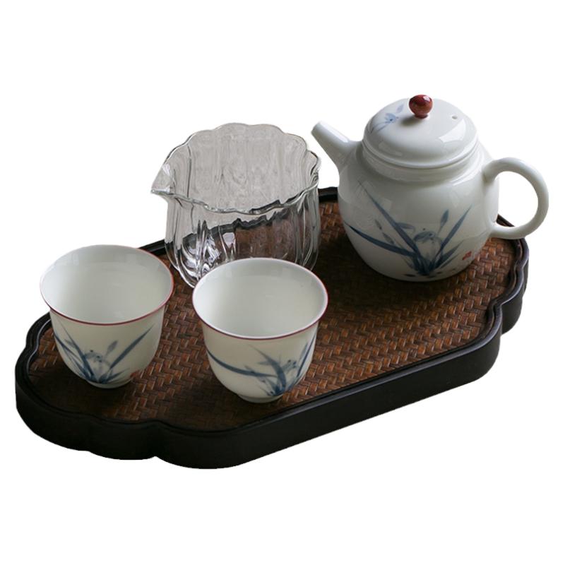 陶怡 幽兰干泡小套装 中式清新手绘兰花功夫茶具家用白瓷茶壶茶杯