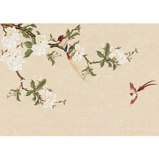 独秀刺绣墙布独绣玉兰花鸟新中式背景壁画壁布客厅电视墙美式轻奢