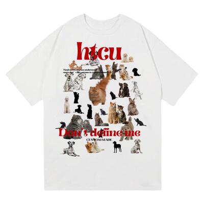 HTCU复古可爱宠物群像短袖T恤