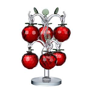 创意水晶红苹果树摆件客厅电视柜酒柜玄关装饰品乔迁礼祝福平安树