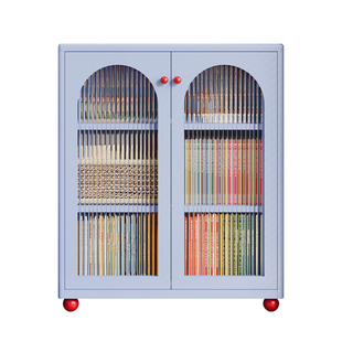 电视墙书柜中古风家用客厅多功能小型带门书架展示柜铁皮柜储物柜