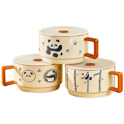 名安陶瓷釉下彩可微波带盖泡面碗