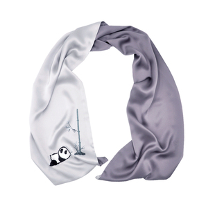 成都特色蜀绣手工刺绣熊猫围巾男女同款桑蚕丝送老外丝绸礼品围脖