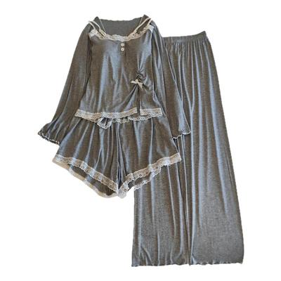 睡衣女春秋冬季莫代尔带胸垫性感纯棉吊带开衫夏天可外穿家居服套