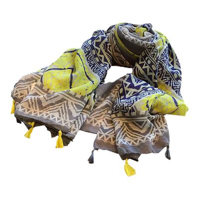 几何棉麻新款披肩沙滩防晒围巾