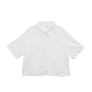 踏进银河 日系甜美娃娃领白色短袖衬衫女小个子减龄学院风衬衣夏
