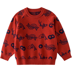 【新年】棉花堂儿童红色针织衫女童圆领毛衣外套喜庆毛线衣拜年服