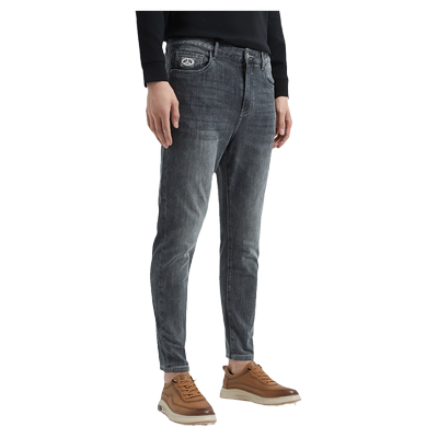 古鲨夏季水洗猫爪纹牛仔裤长裤