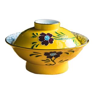 清雅高脚碗陶瓷带盖碗日式盖饭碗新款面碗家用汤碗菜碗餐具汤盅