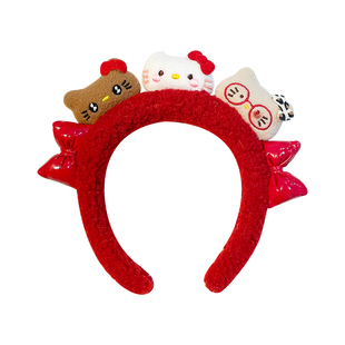 新年发财KT猫毛绒儿童发箍可爱卡通女童压发头箍醒狮中国风头饰女