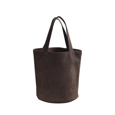 复古文艺咖色水桶包手提袋