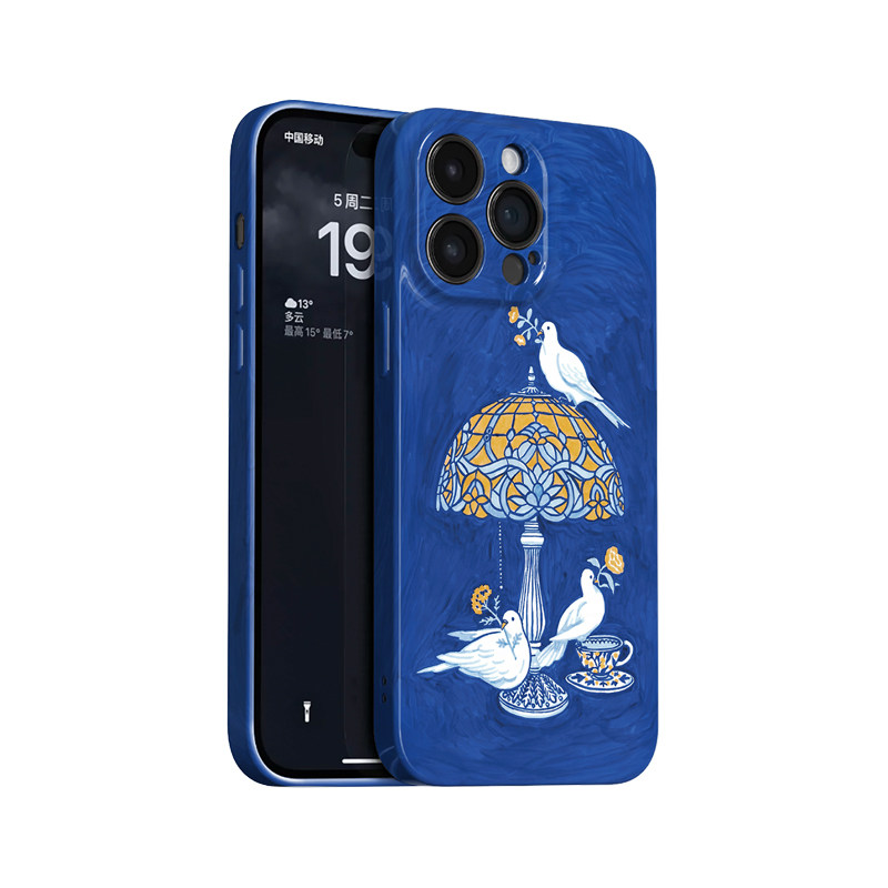 鸽子灯~油画涂鸦艺术ins适用苹果17promax手机壳iphone16华为nova14小米15蓝opporeno13小众vivox200一加ace5