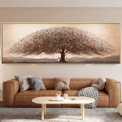 现代客厅横版挂画简约沙发背景墙装饰画寓意好发财树平面床头壁画