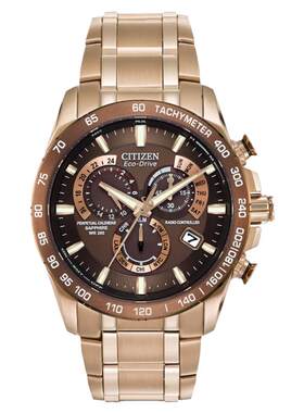 Citizen玫瑰金棕色万年历表盘