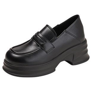 小个子内增高乐福鞋2025新款秋冬季加绒英伦风厚底小皮鞋小码女鞋