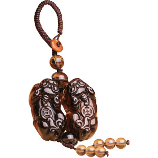 黑曜石公母貔貅一对钥匙扣新款双貔貅招财玉吊坠新年车挂件吉祥物