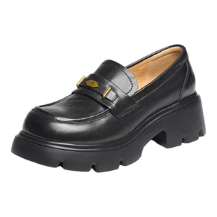 红蜻蜓厚底乐福鞋女2026春季新款一脚蹬女鞋增高黑色单鞋英伦皮鞋