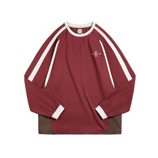 MRA男装复古阿森纳球衣酒红色纯棉长袖T恤插肩运动印花打底衫男春
