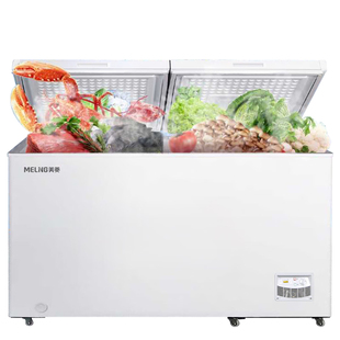 美菱双温冰柜家用冷藏冷冻两用商用大容量双开门一级节能卧式冷柜