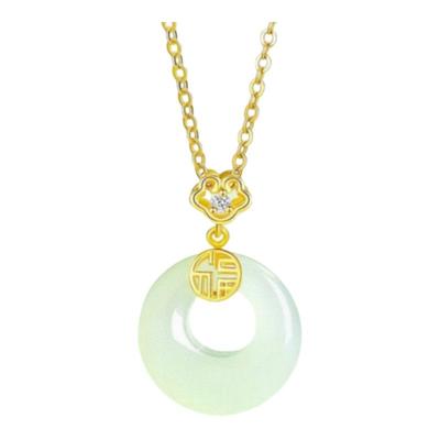 祥云如意平安扣项链女纯银镀黄金色福字白玉髓和田玉锁骨链国风潮