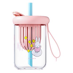MIFFY米菲花茶杯吸管玻璃杯女泡茶杯学生便携水杯茶水分离大肚杯