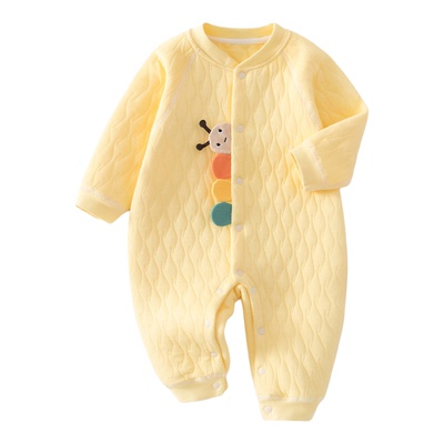 夹棉婴儿连体衣秋冬纯棉加厚保暖男女宝宝爬服冬装薄棉40克打底衣