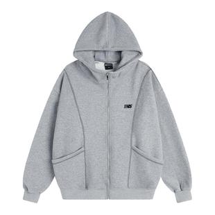 【INSKR】国潮美式「辑明线廓形高领连帽卫衣」加绒拉链外套男女