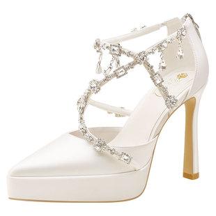 rosecastle防水台婚鞋女2025夏季新娘白色高跟鞋主婚纱订婚礼服鞋